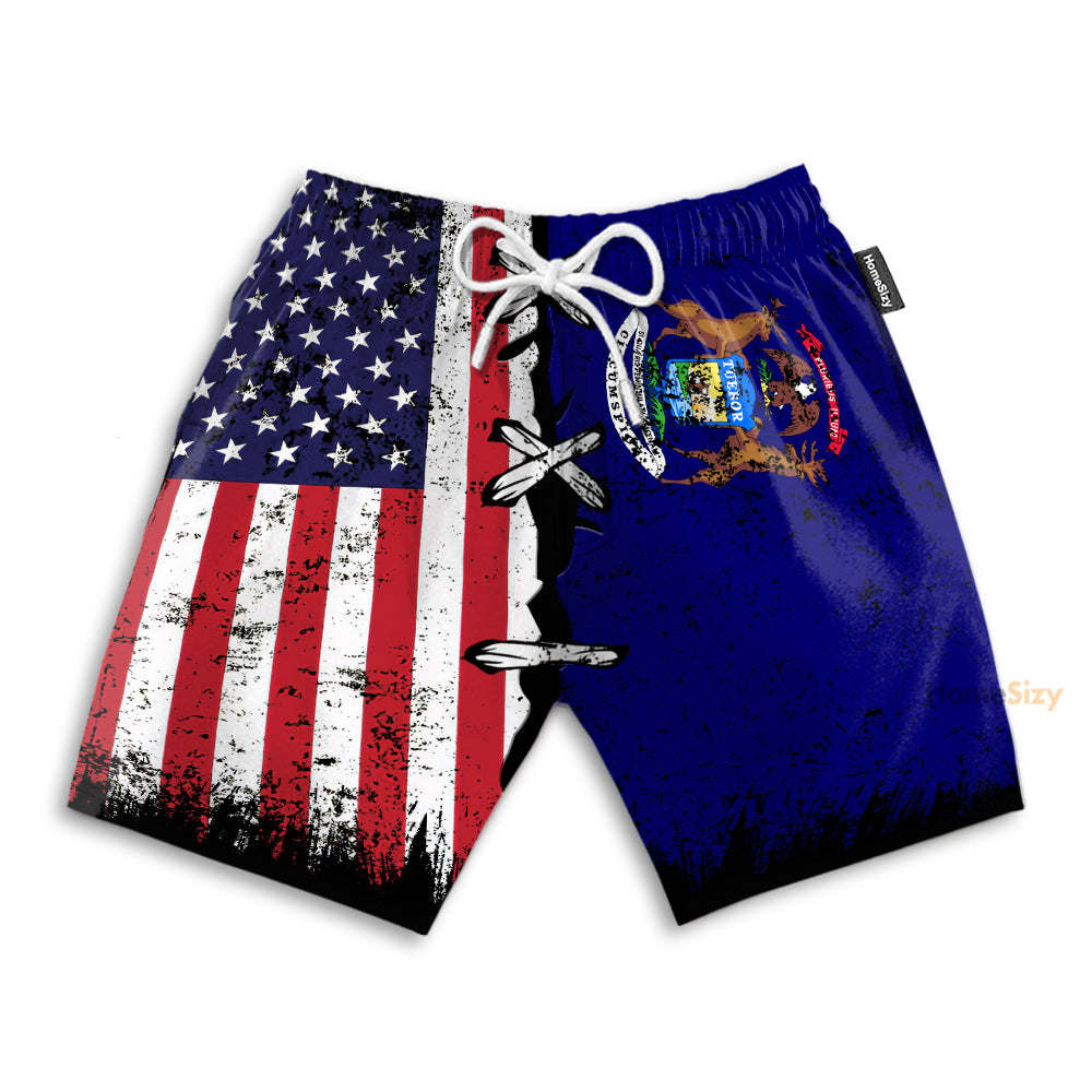 Michigan x American Flag Funny - Beach Shorts