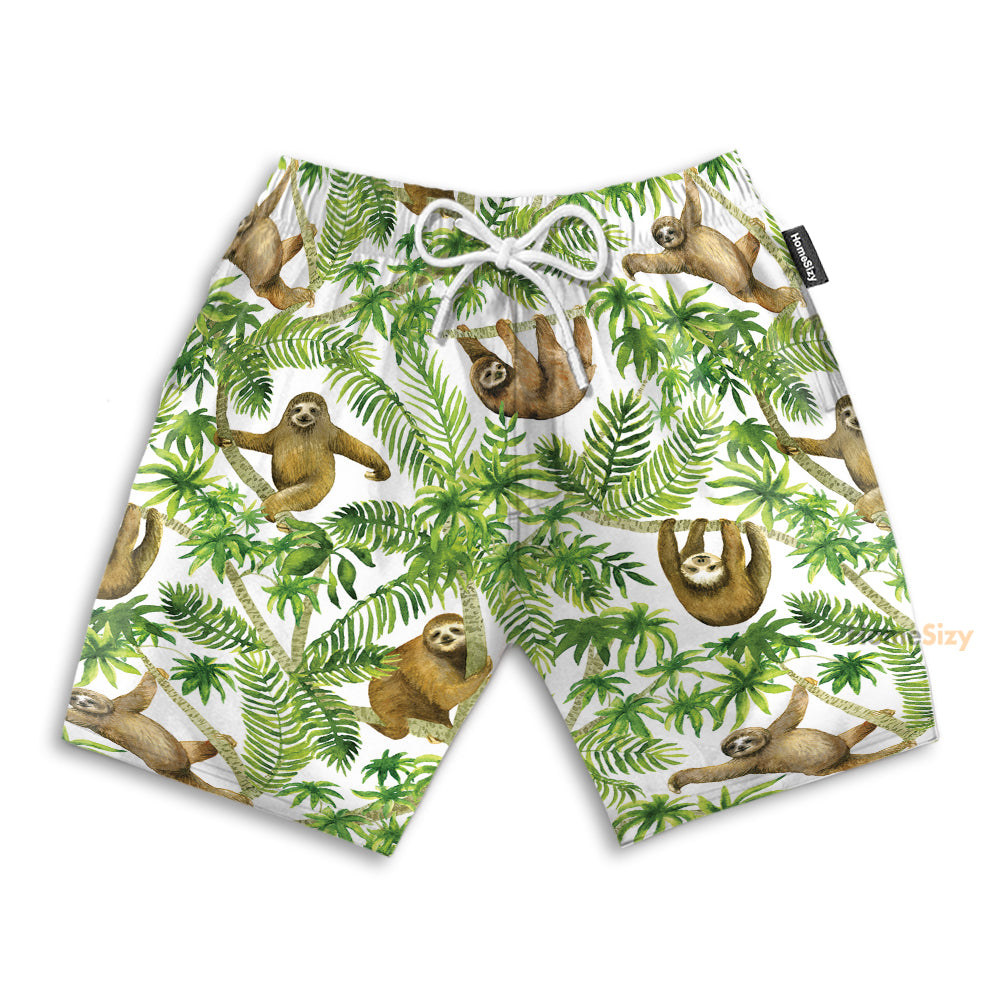 Sloth On Tropical Jungle - Beach Shorts