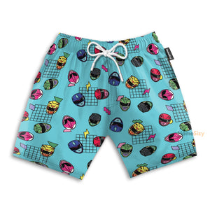 Retro Power Rangers Helmet Blue Pattern - Beach Shorts