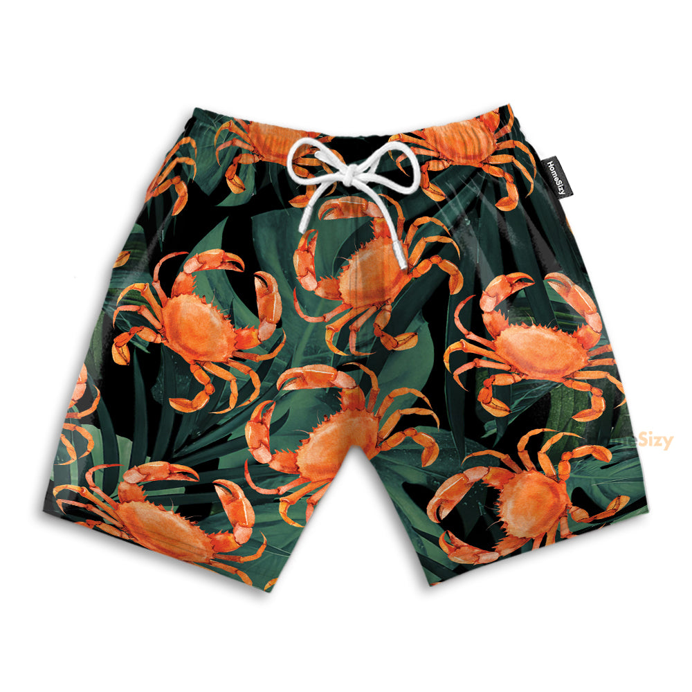 Crabs In Green Leaves Pattern - Beach Shorts