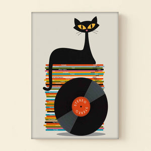 Avis89 Rock Music Mid Century Modern Black Cat Atomic Cat Gift Canvas