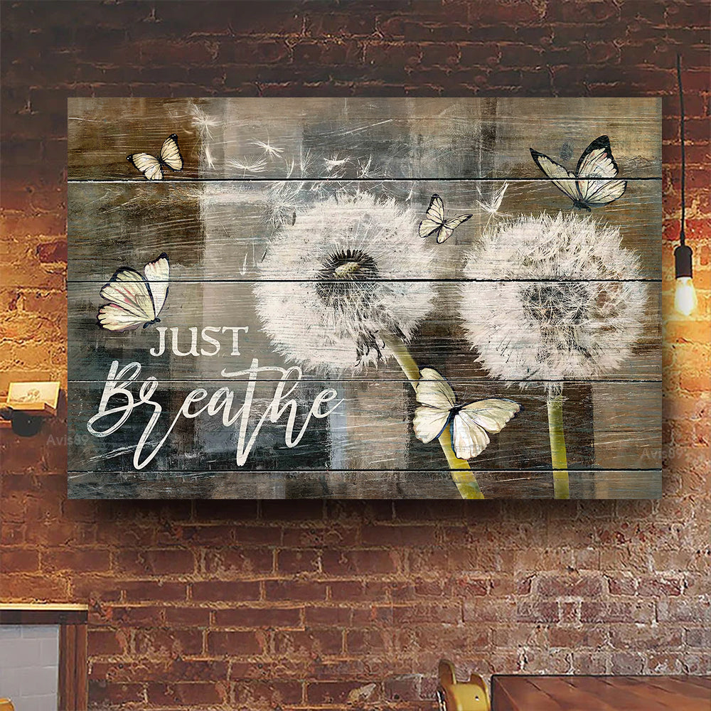 Avis89 Just Breathe Dandelion Butterfly Gift Canvas