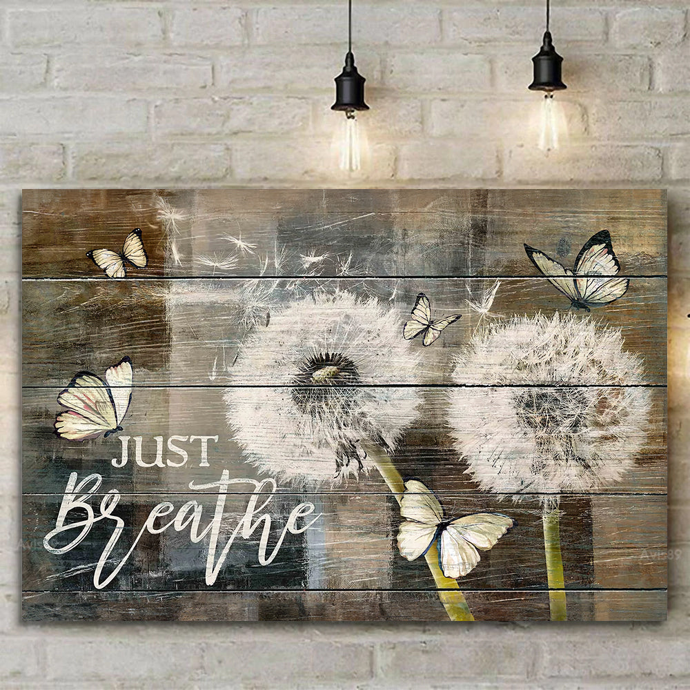 Avis89 Just Breathe Dandelion Butterfly Gift Canvas