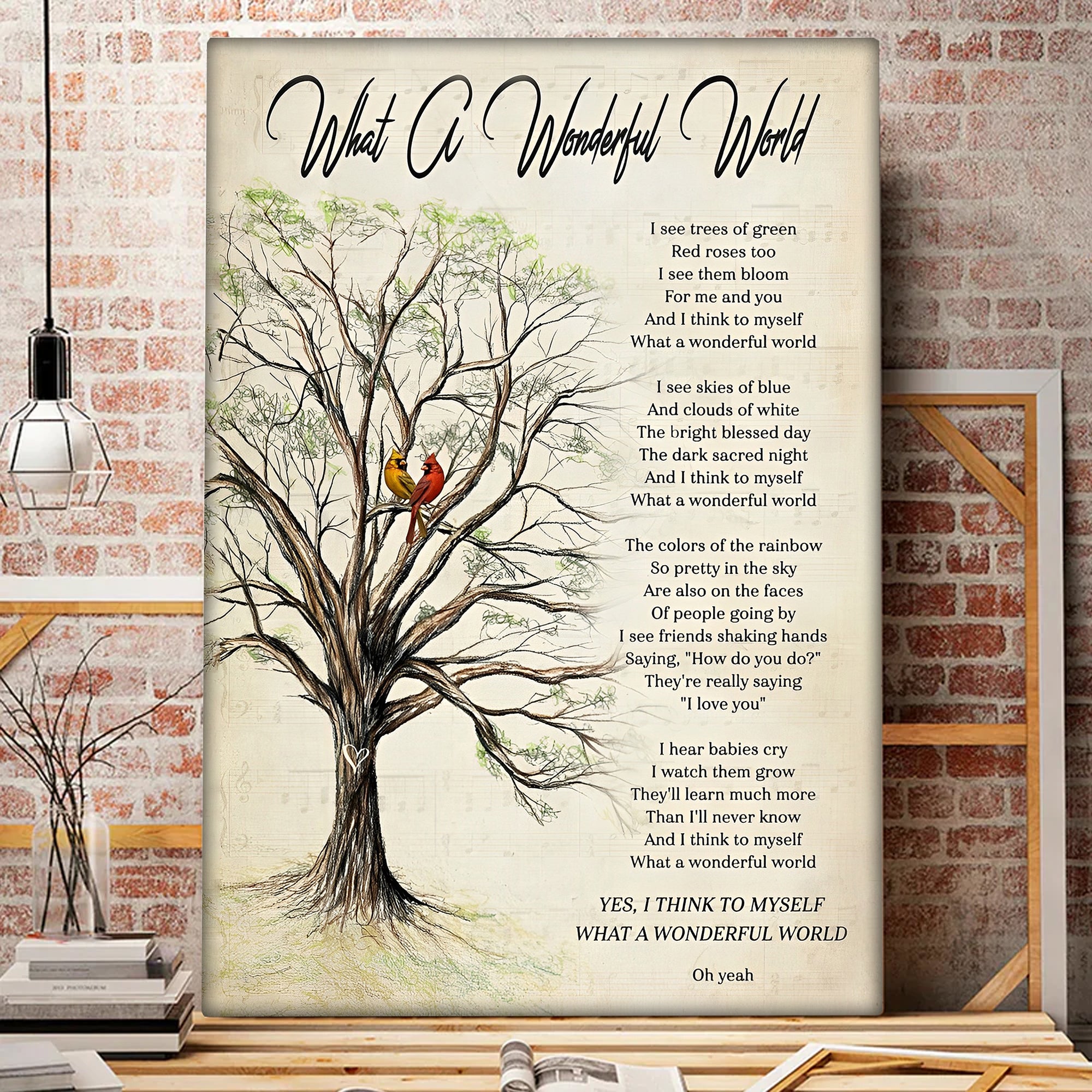 Cardinal Tree What A Wonderful World Canvas