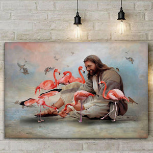 God Jesus Surrounded By Flamingos Angles Canvas