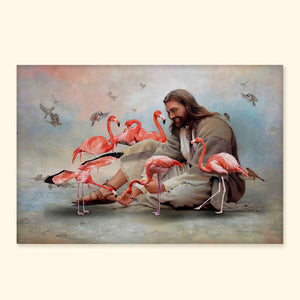 God Jesus Surrounded By Flamingos Angles Canvas