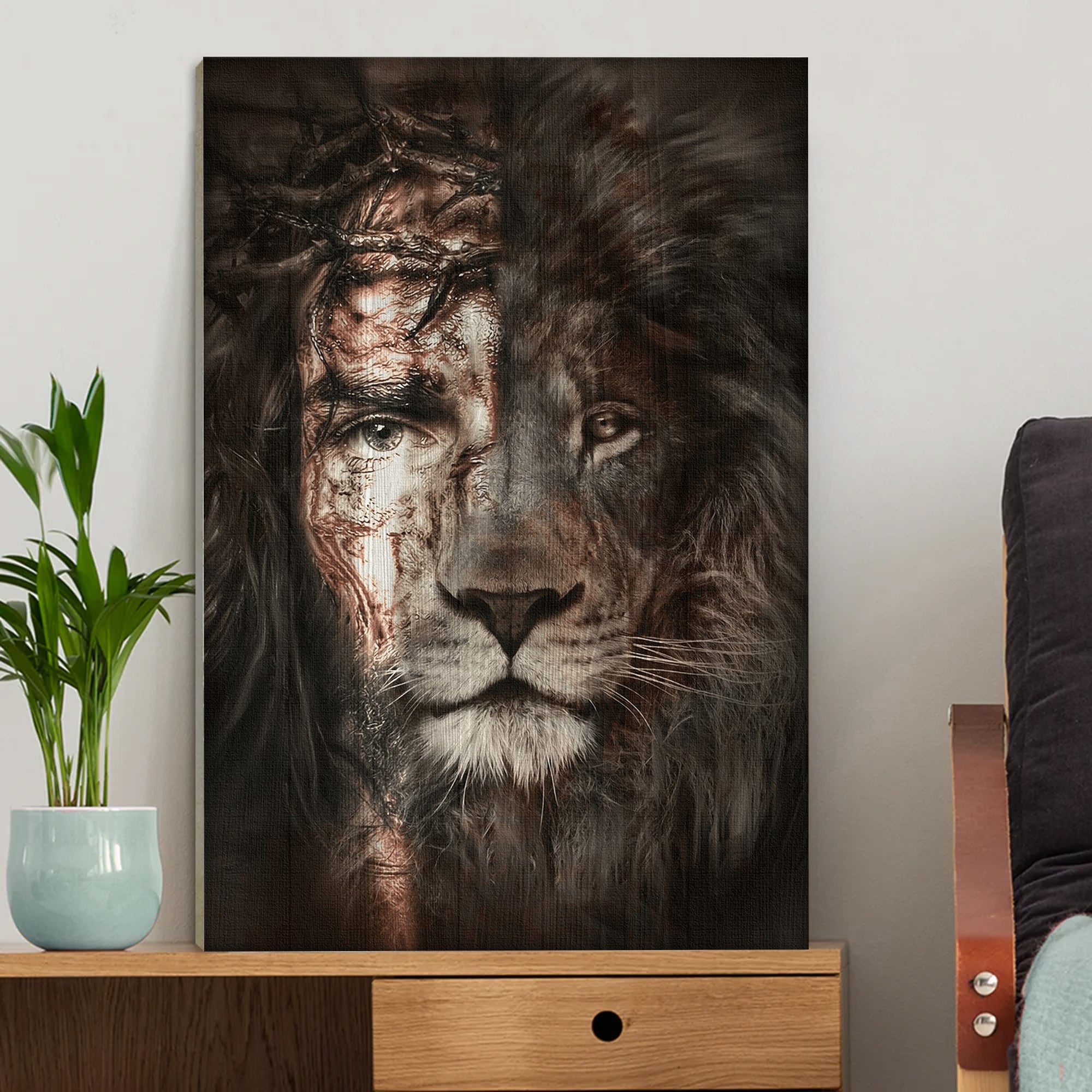 Avis89 Jesus Half Face Lion Christian Canvas