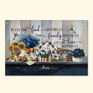 Avis89 Bless The Food Before Us Hummingbird Sunflower Flowers Kitchen - Canvas