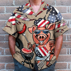 BBQ Pig Cooker Chest Pocket Short Sleeve Casual Shirt Hawaiian Shirt