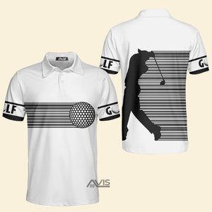 Black And White Stripes Barcode Golfing - Men Polo Shirt  