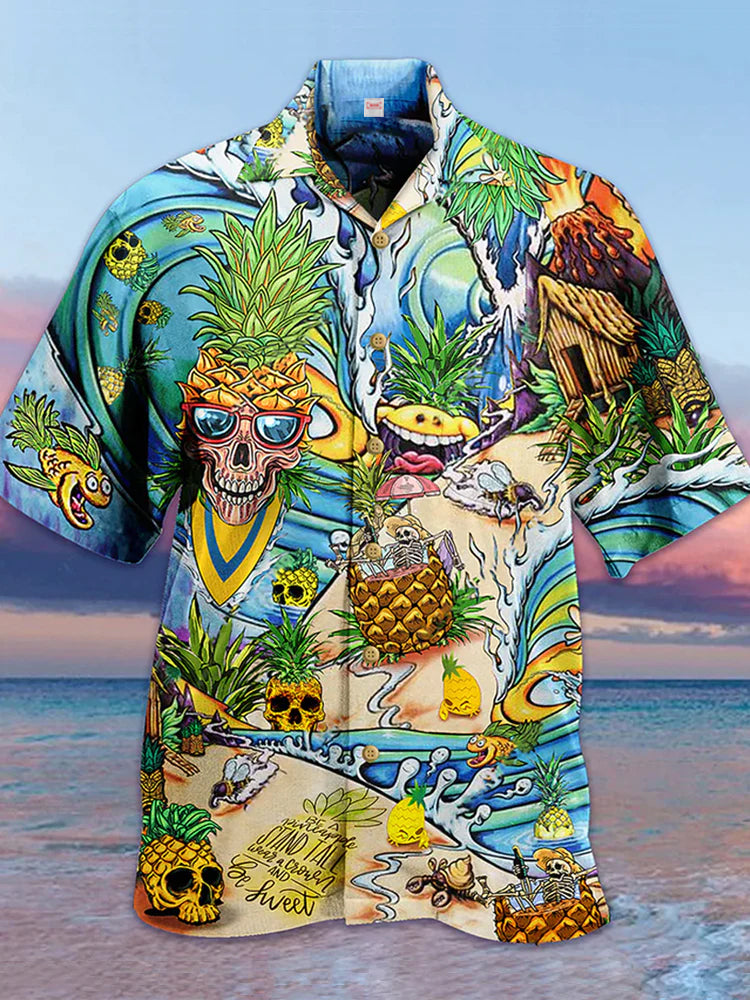 Eye-Catching Psychedelic Hippie Beach Skull Pineapple - Hawaiian Shirt