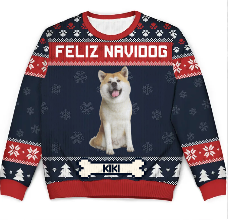 Custom Photo Feliz Navidog - Christmas Gift For Pet Lovers - Personalized Ugly Sweater