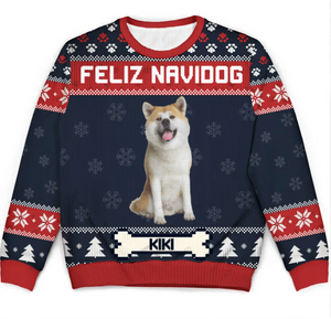 Custom Photo Feliz Navidog - Christmas Gift For Pet Lovers - Personalized Ugly Sweater