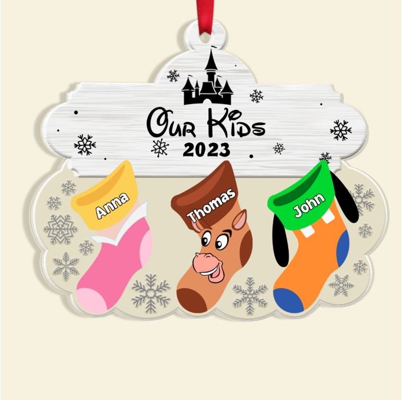 Christmas Socks Kid - Gift For Family - Personalized Custom Shape Acrylic Ornament
