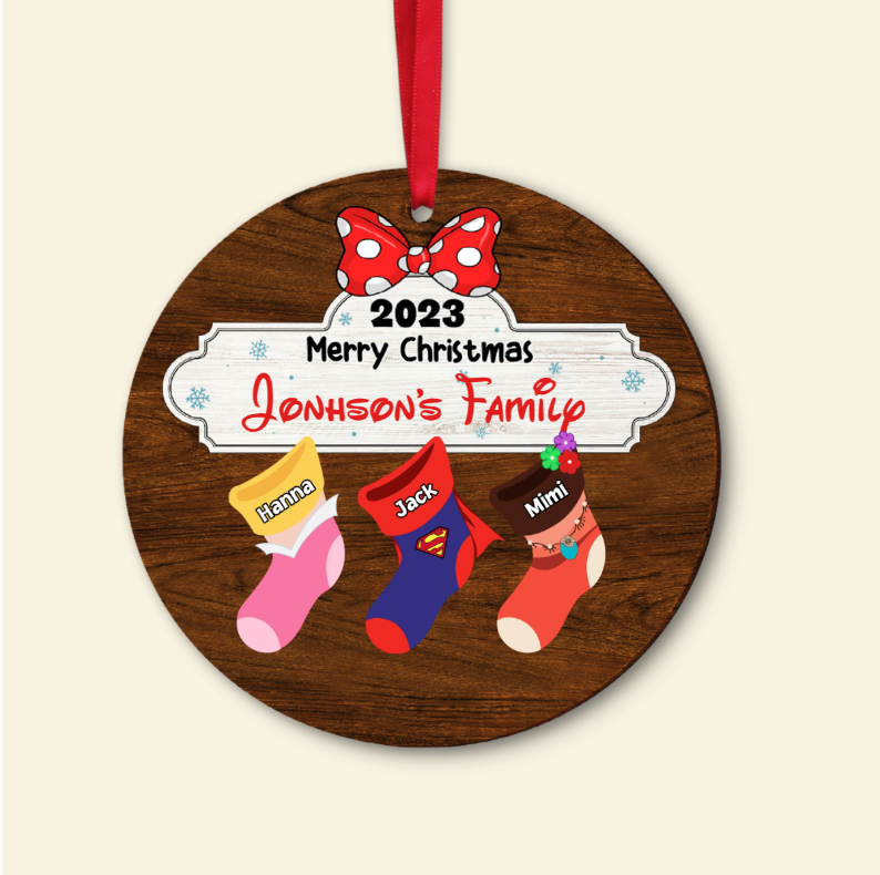 Merry Christmas Cartoon Socks  - Gift For Family - Personalized Wood Ornament
