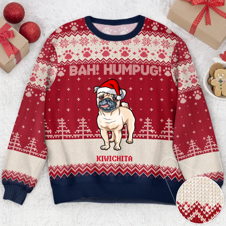 Bah Hum Pug - Gift For Dog Lovers - Personalized Ugly Christmas Sweater