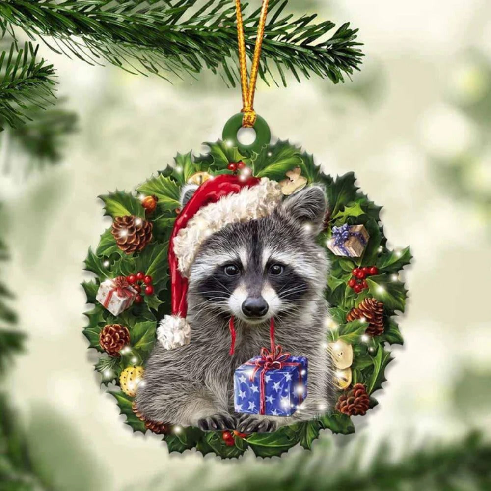 Raccoon And Christmas Ornament - Gift For Raccoon Lover