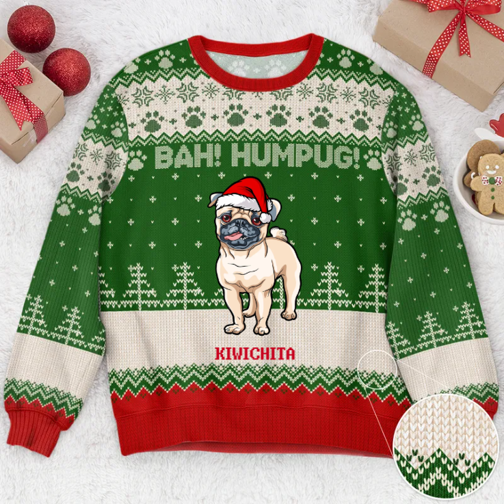 Bah Hum Pug - Gift For Dog Lovers - Personalized Ugly Christmas Sweater