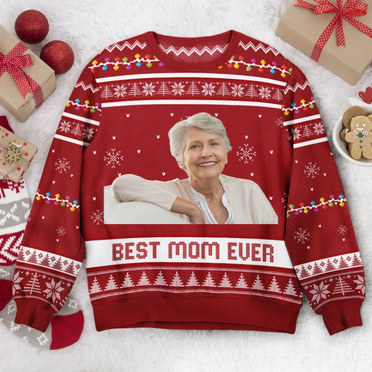 Custom Photo Best Mom Ever - Gift For Mom Grandma - Personalized Ugly Sweater