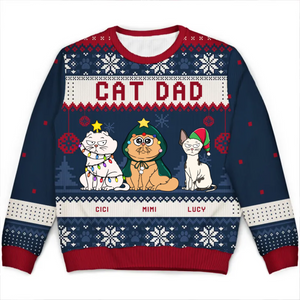 Cat Mom Cat Dad Funny Cartoon Cats - Gift For Cat Lovers - Personalized Ugly Christmas Sweater