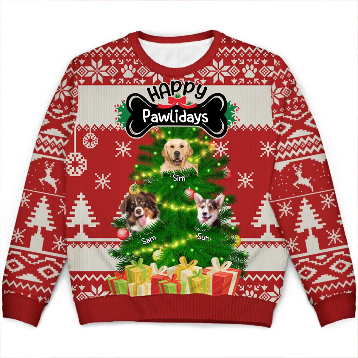 Custom Photo Happy Pawlidays - Christmas Gift For Pet Lovers - Personalized Ugly Sweater