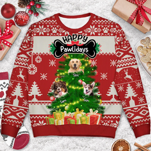 Custom Photo Happy Pawlidays - Christmas Gift For Pet Lovers - Personalized Ugly Sweater