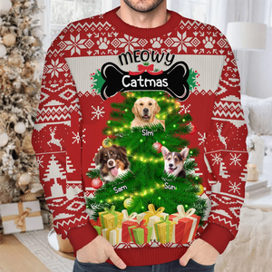 Custom Photo Happy Pawlidays - Christmas Gift For Pet Lovers - Personalized Ugly Sweater