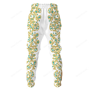 Elvis Spanish Flower - White With Green Stones - Costume Cosplay Hoodie Sweatshirt Sweatpants