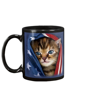 Cat Proud Of My America flag Mug White 11Oz