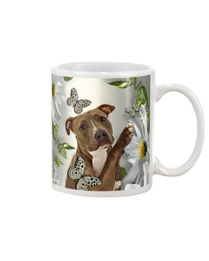 pitbull daisy and butterfly face Mug White 11Oz