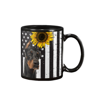 Doberman Pinscher Sunflower America flag Mug Black 11Oz