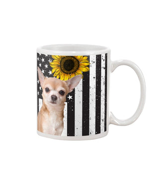 Chihuahua Sunflower America flag Mug White 11Oz