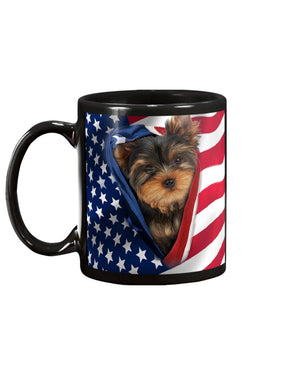 Yorkshire Terrier Opened American flag Mug White 11Oz