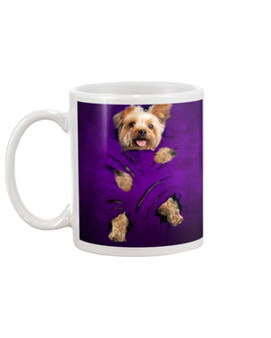 Scratches of claws purple Yorkshire Terrier Mug White 11Oz