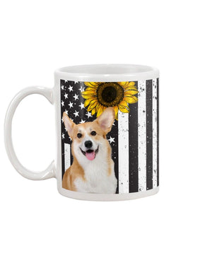 Corgi Sunflower America flag Mug White 11Oz