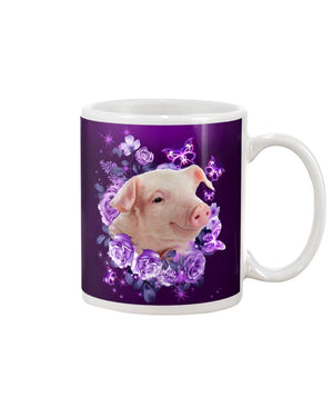 Pig purple flowers face Mug White 11Oz