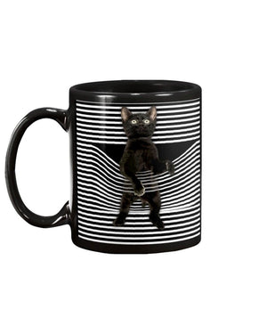 Black Cat Climb Curtain Mug Black 11Oz