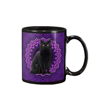 Mandala Purple Cat Mug Black 11Oz