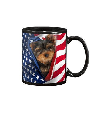 Yorkshire Terrier Opened American flag Mug White 11Oz