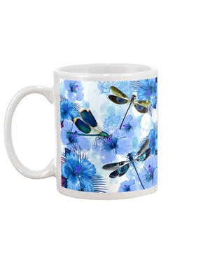 Dragonfly Blue Flower  Mug White 11Oz