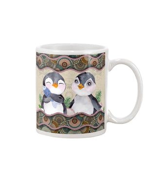 Two Cute Penguin Boho Pattern Mug White 11Oz