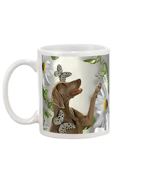 Weimaraner daisy and butterfly face Mug White 11Oz