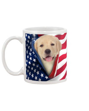 Gold Labrador Retriever Opened American flag  Mug White 11Oz