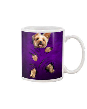 Scratches of claws purple Yorkshire Terrier Mug White 11Oz