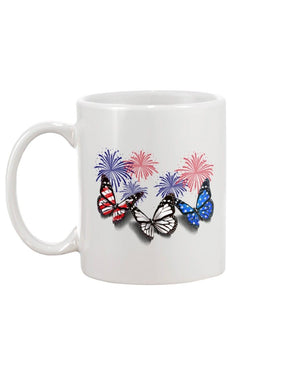 Butterfly freedom america flag color Mug White 11Oz