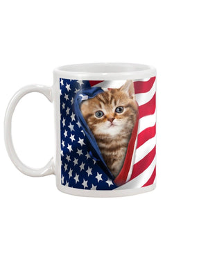 Cat Opened American flag Mug White 11Oz
