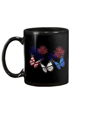 Butterfly freedom america flag color Mug White 11Oz