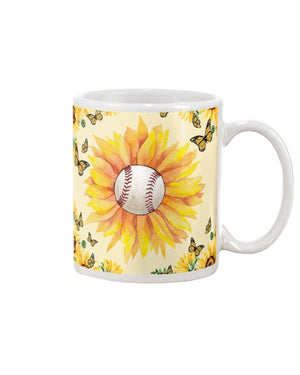 Baseball butterflies sunflowers  Mug White 11Oz