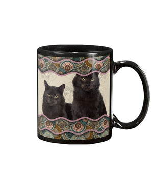 Cute Black Cat Boho Pattern Mug White 11Oz