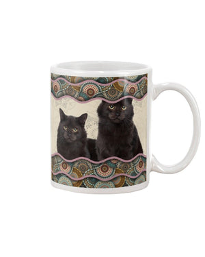 Cute Black Cat Boho Pattern Mug White 11Oz